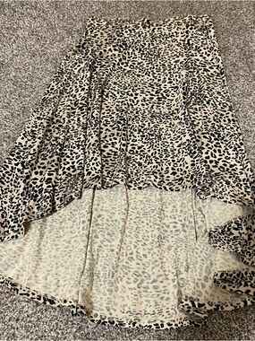 Vintage Leopard Print High-Low Skirt - Beige and Black